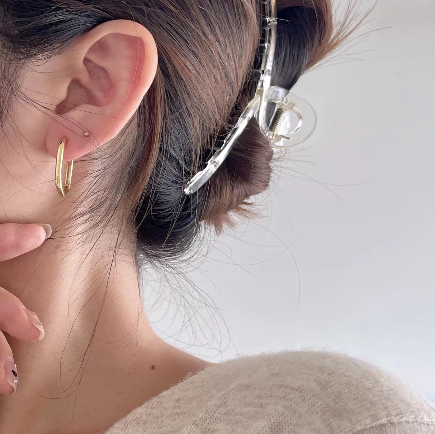 Pendientes de aro geométricos ovalados redondos chapados en oro, de plata de ley 925, minimalistas vintage