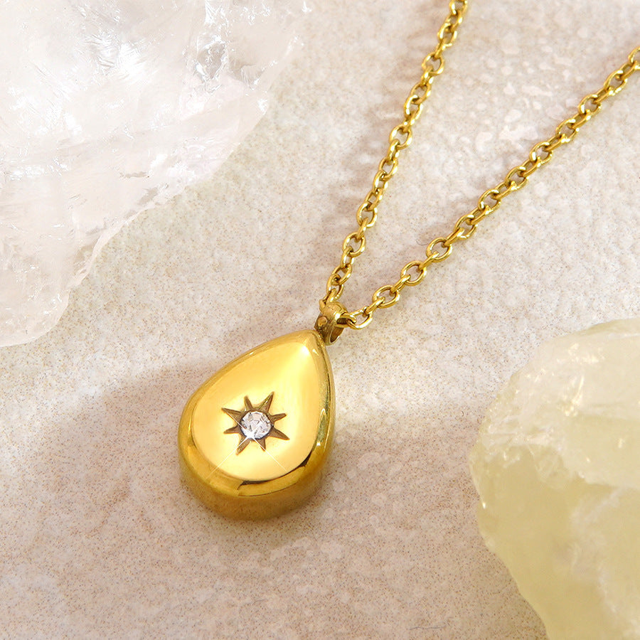 Luxury Minimalist Star Geometric Teardrop Stainless Steel Plated Necklace with Cubic Zirconia for Women