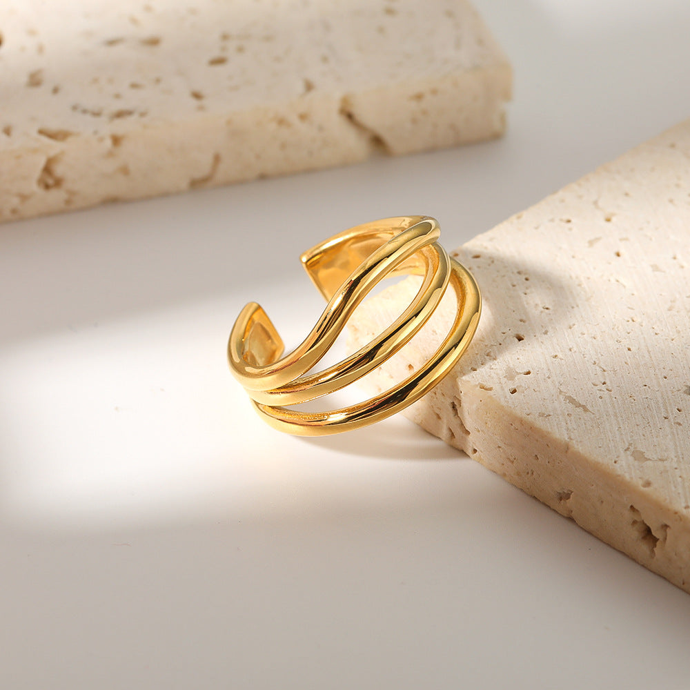 Minimalist Geometric Open Ring for Women and Men Stainless Steel with 18K Vacuum Plated Gold Finish