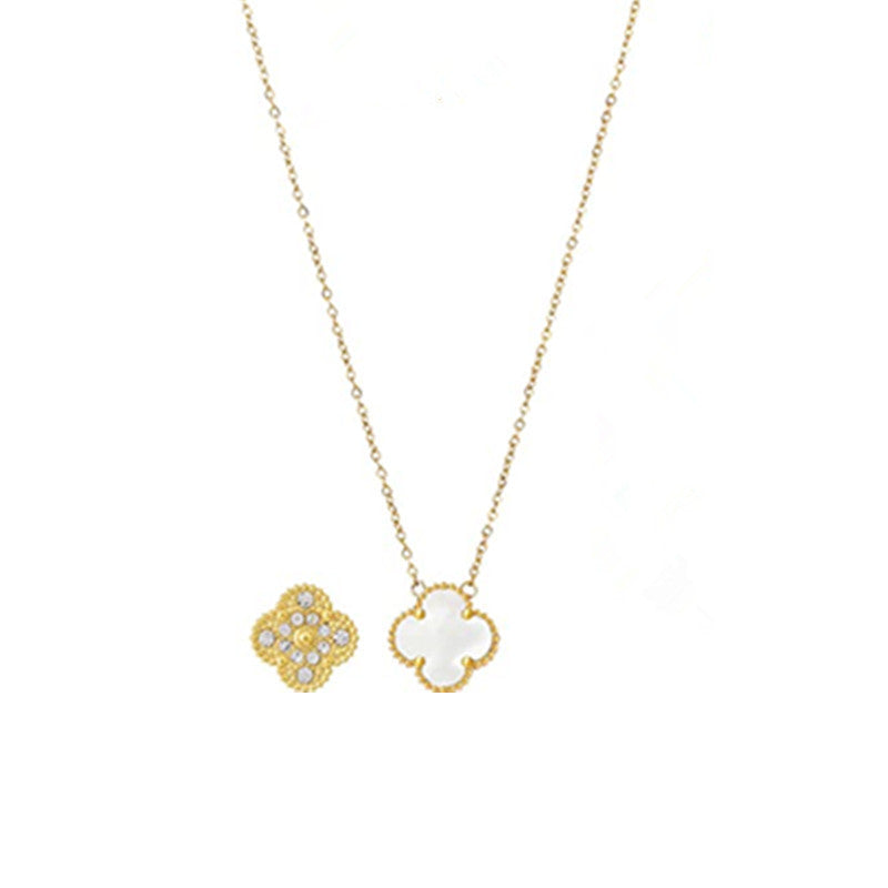 Pulsera Minimalista de Acero de Titanio con Forma de Trébol para Mujer con Baño de Oro e Incrustaciones de Nácar