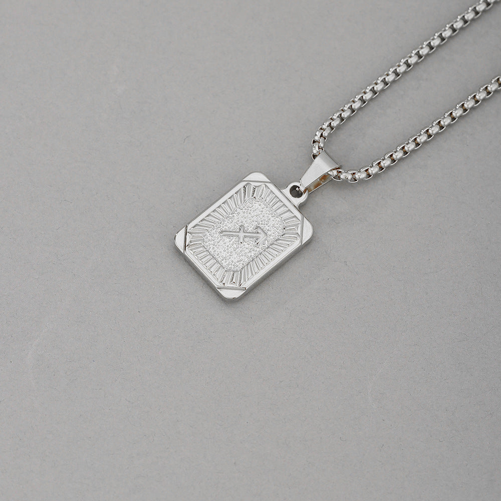 Collana con Pendente Zodiacale Geometrico Minimalista in Acciaio Inossidabile con Finitura Placcata per Uomo e Donna