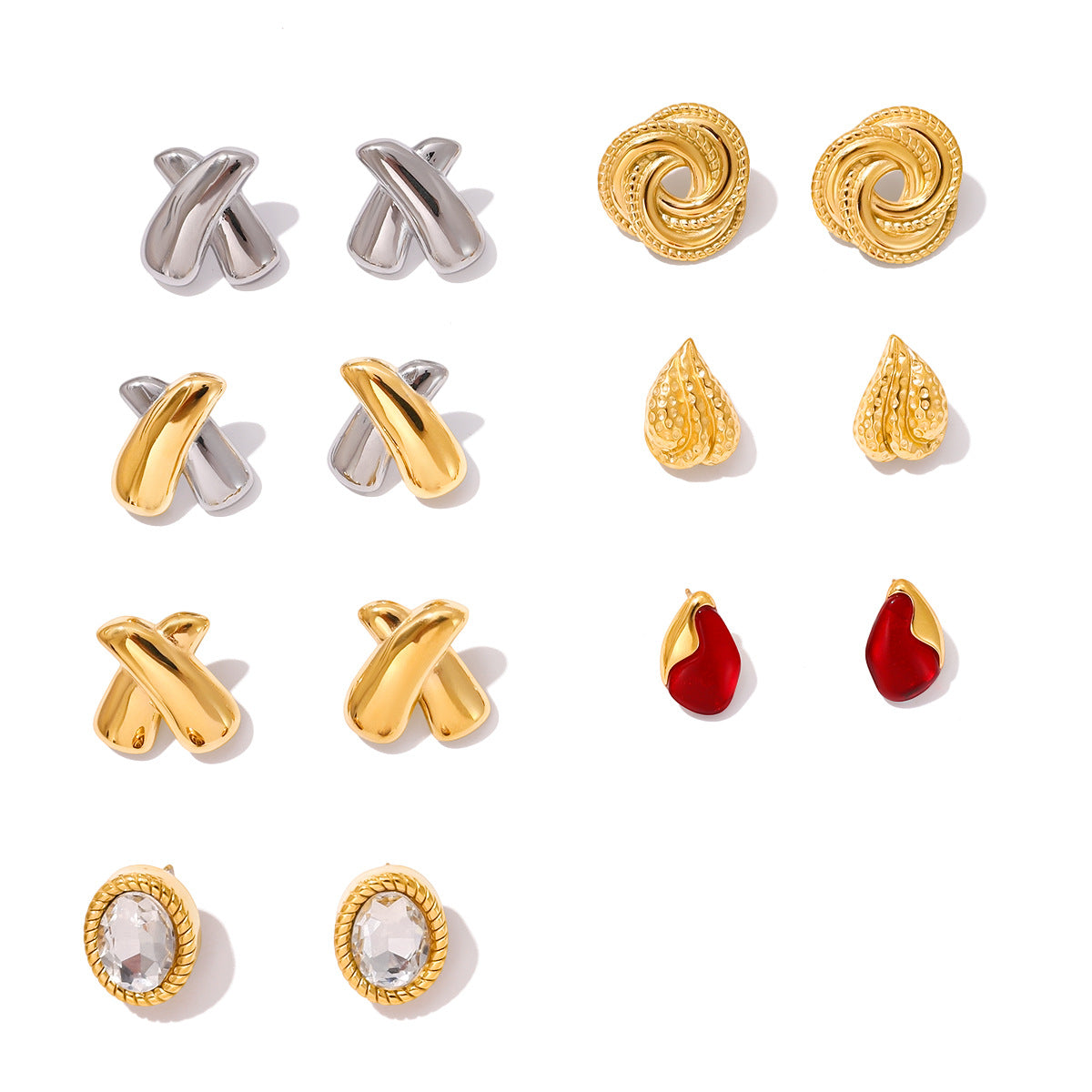 Orecchini a Cerchio Geometrici di Lusso, Perno in Acciaio Inossidabile Placcato Oro 18K da Donna