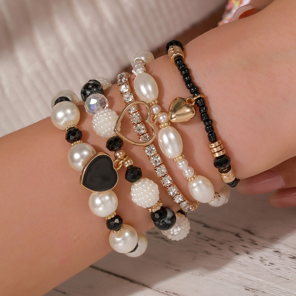 Minimalist Heart Geometric Alloy Pearl Bracelet for Women