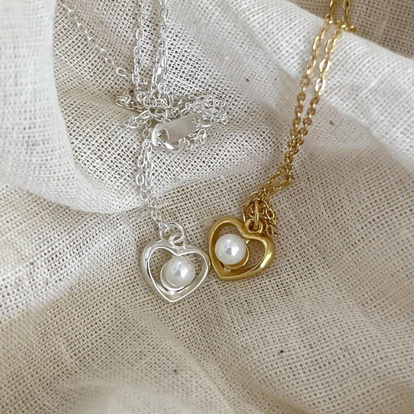 Minimalist Heart-Shaped 925 Sterling Silver Necklace with Pearl Accent, Dainty Adjustable Chain