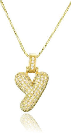 14K Gold Plated Brass Letter Pendant Necklace with Cubic Zirconia Inlay Box Chain for Women