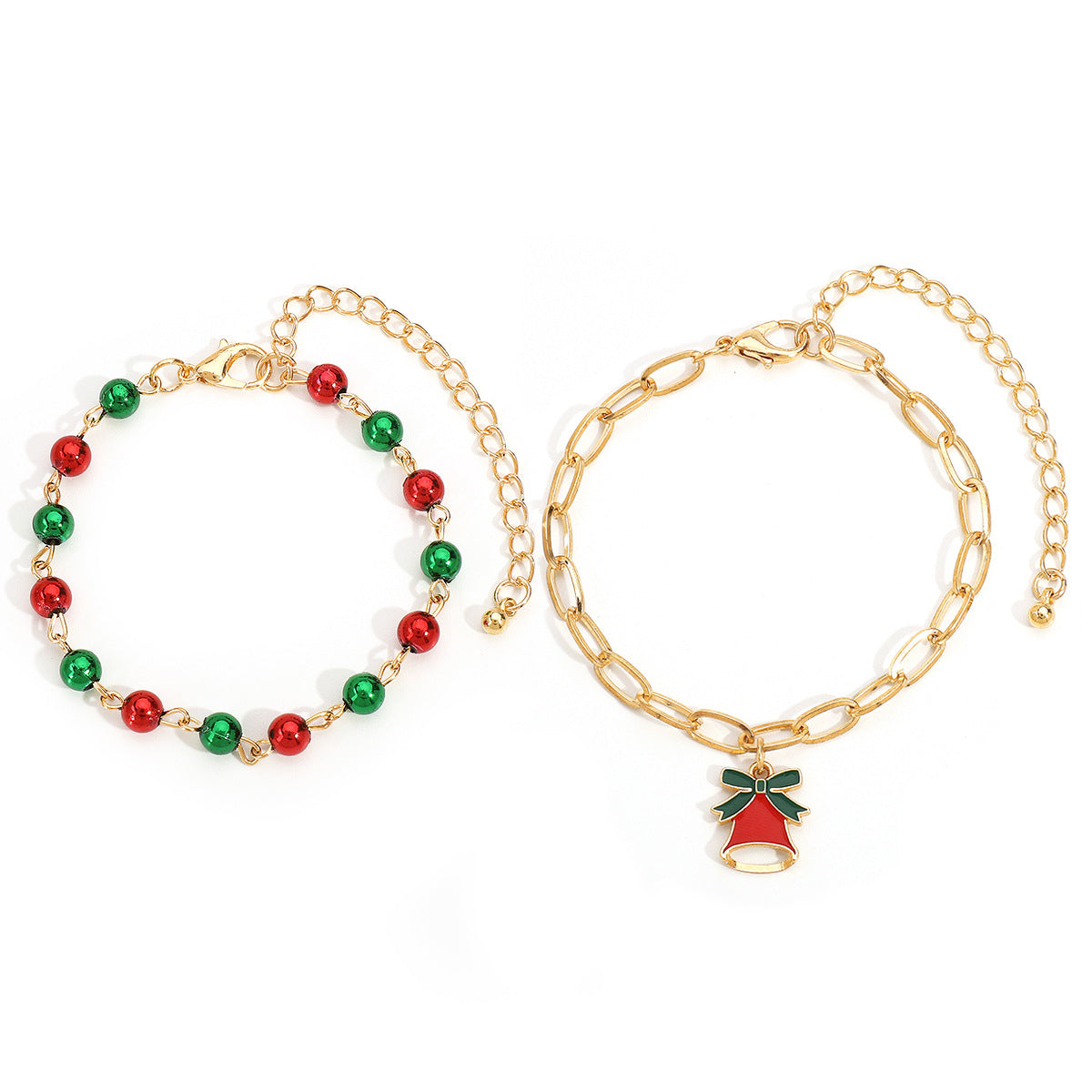 Minimalist Cartoon Character Enamel Pendant Bracelet for Women with Alloy and Imitation Pearl Accents, Festive Christmas Snowflake and Bell Design