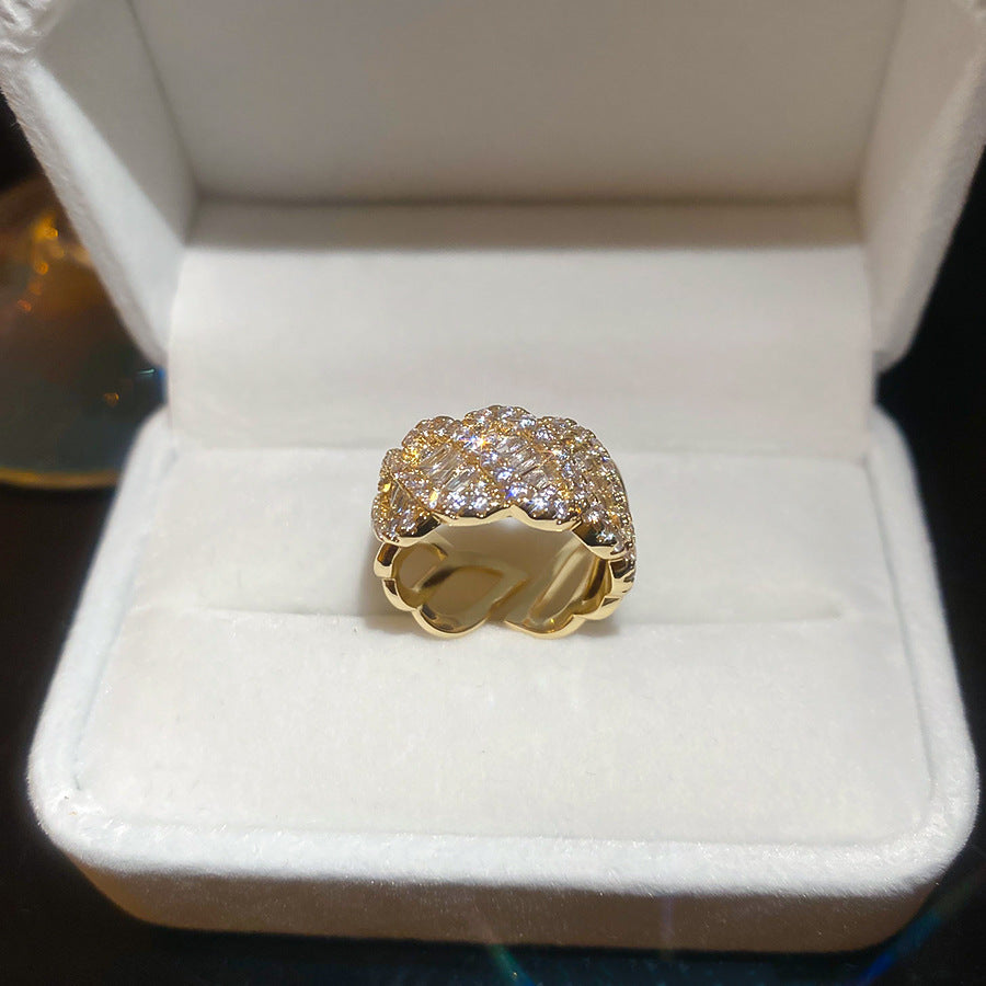 Anillo Abierto Minimalista de Lujo con Perla Redonda Geométrica y Circonita para Mujer en Cobre