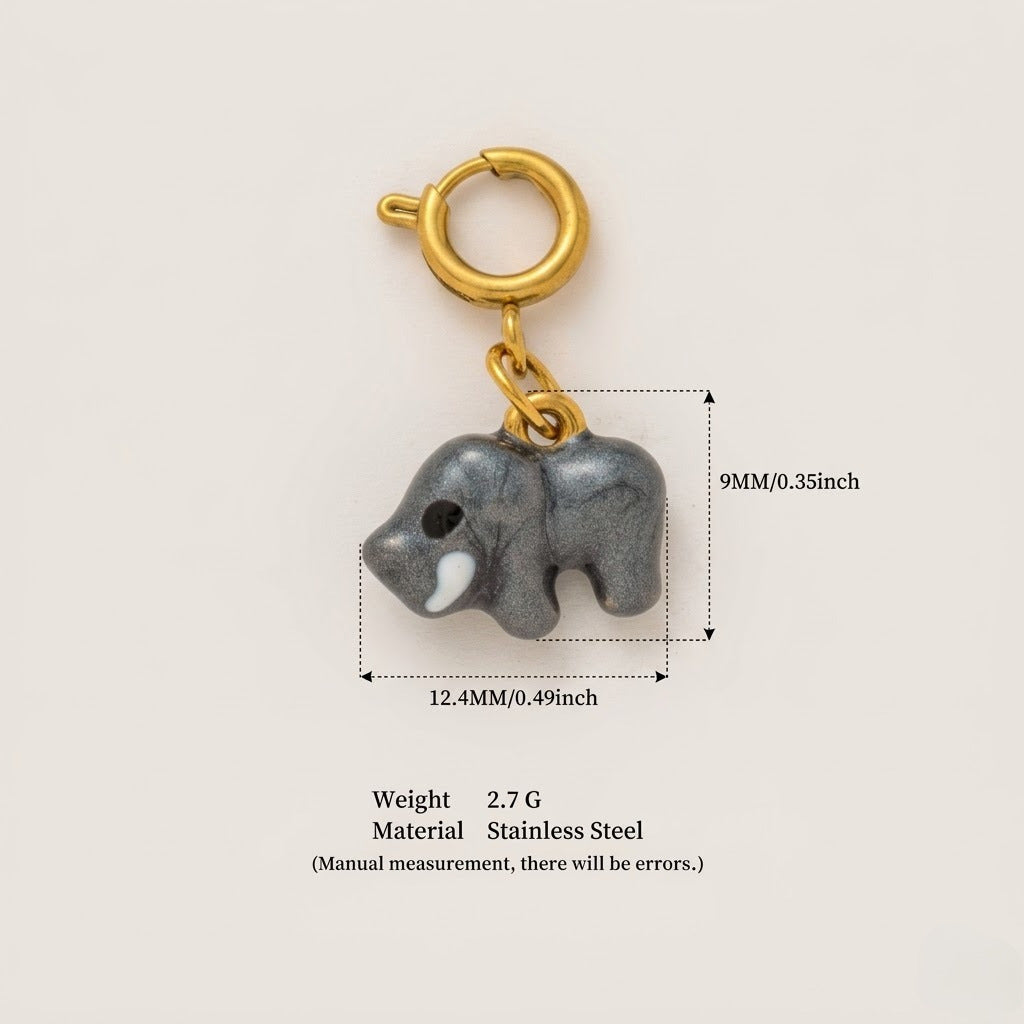 Vintage 18K Gold Plated Stainless Steel Elephant Pendant Charm Bar