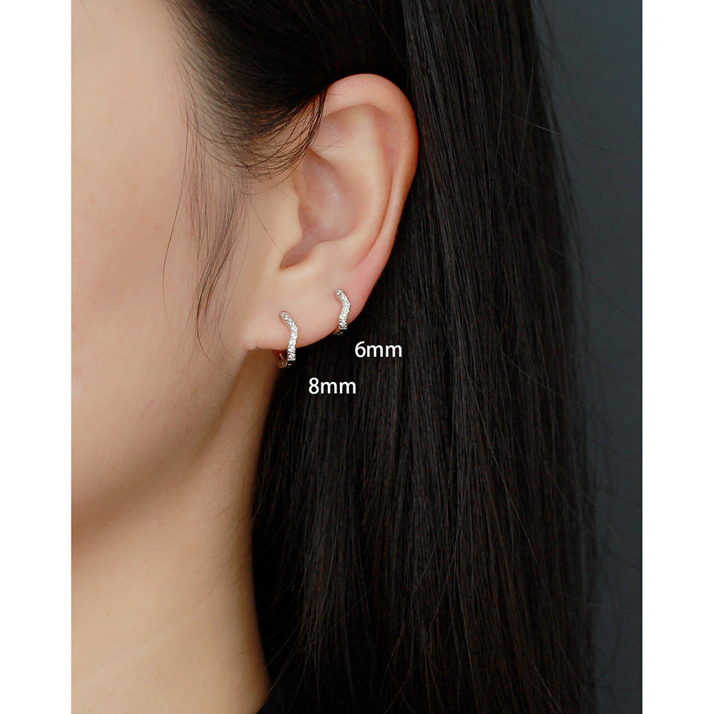 Minimalist Wave-Shaped S925 Sterling Silver Stud Earrings with Rhinestone Inlay for Women