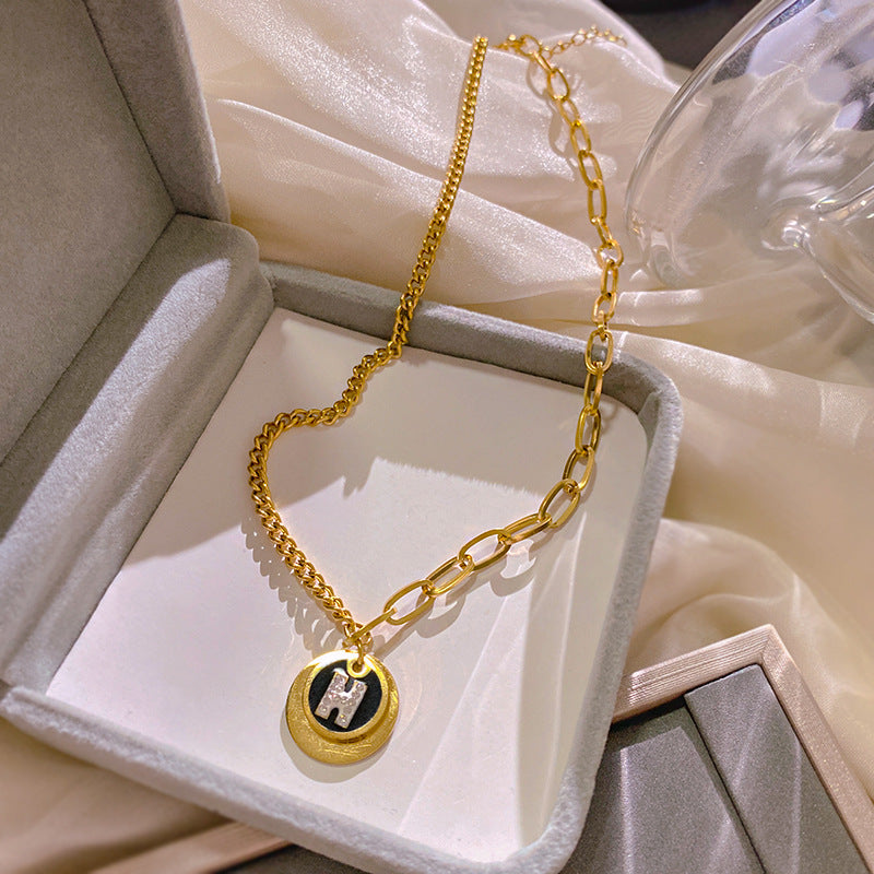 Sweet Round Letter H Titanium Steel Necklace Plated Pendant Chain Unisex Jewelry