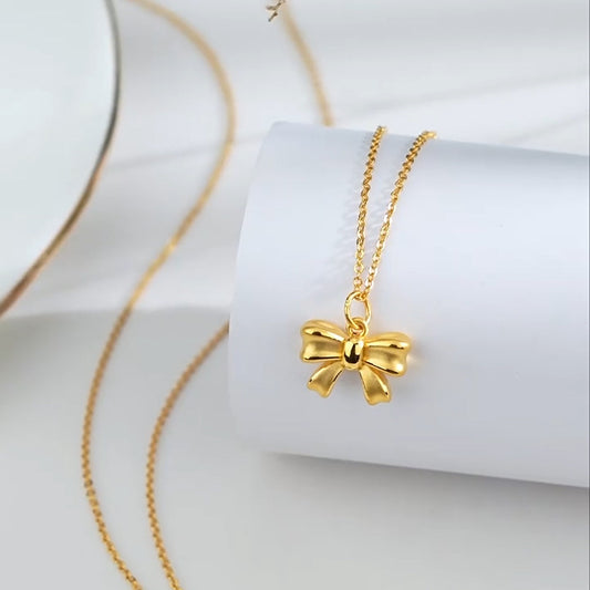 Minimalist Butterfly Bow Pendant Necklace for Women Titanium Steel Plated Delicate Clavicle Chain with Irregular Design