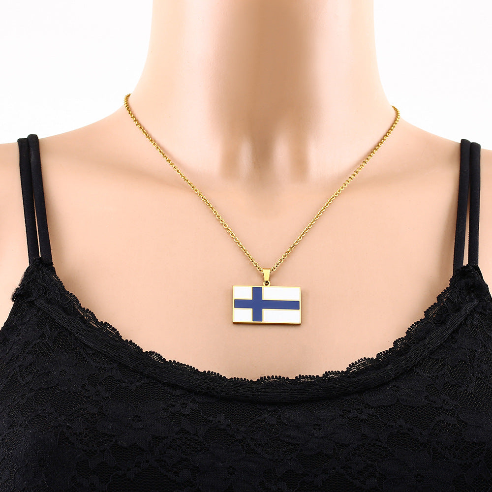 Collana con Pendente Geometrico Rettangolare Minimalista Etnico Vintage in Acciaio Inox con Finitura Smaltata Unisex