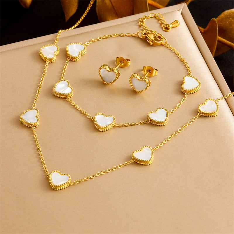 Minimalist Gold Plated Stainless Steel Heart Butterfly Teardrop Pearl Jewelry Set for Women