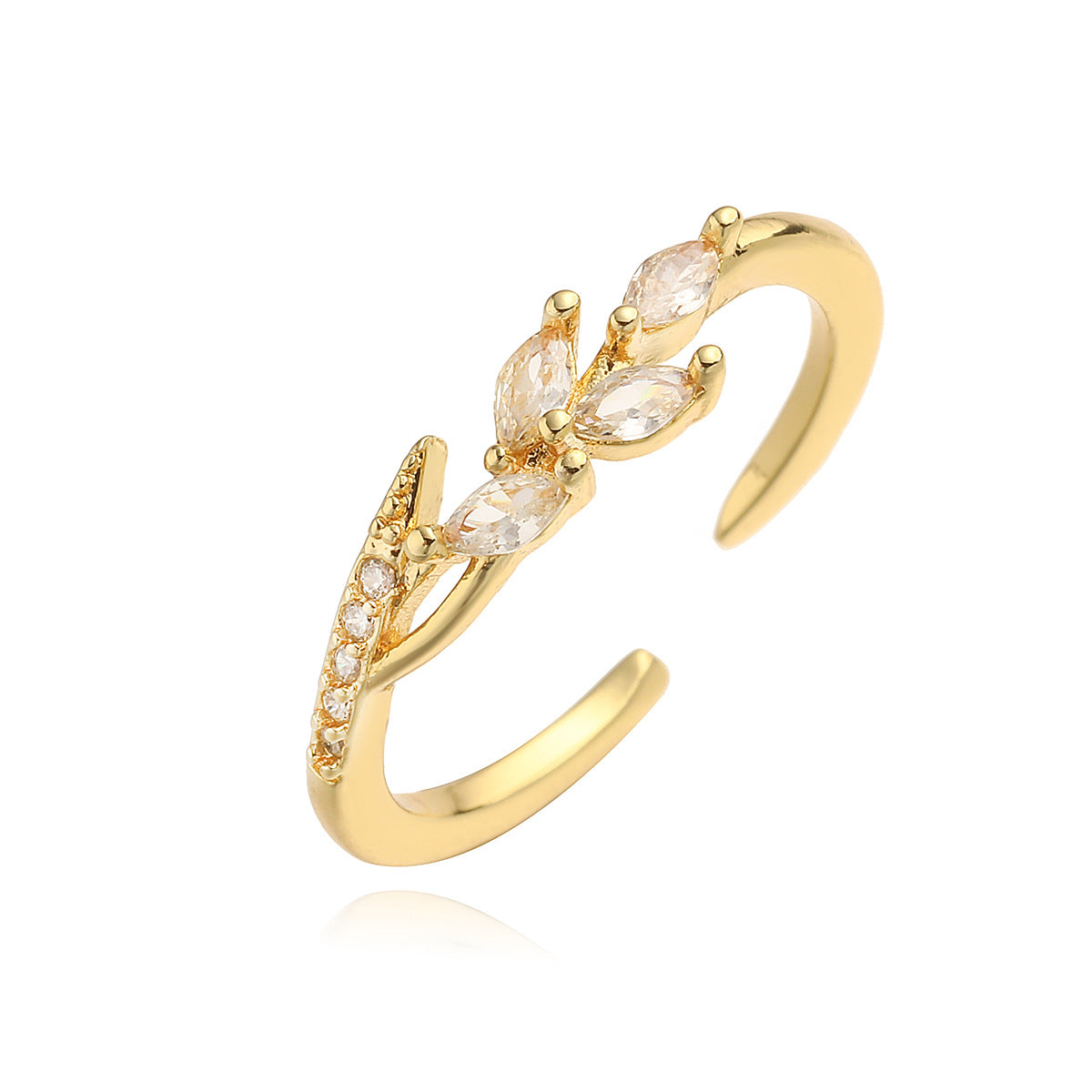Anello aperto geometrico minimalista da donna in rame placcato oro 18 carati con intarsi in zircone