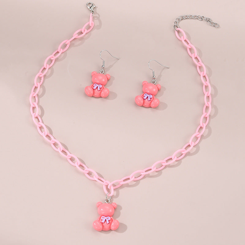 Set di collana con ciondolo a orso primaverile e floreale per bambini in resina con catena regolabile