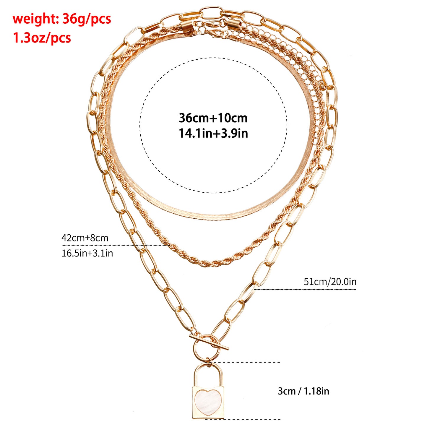 Collar de Mujer Punk con Colgante de Candado Geométrico Inspirado en Nácar y Cadena Clavicular de Triple Capa de Metal Bañado