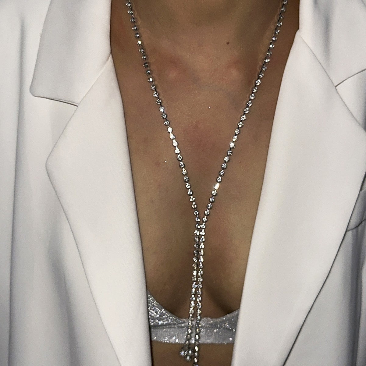 Elegante Collana da Donna a Y in Acciaio al Titanio con Nappe e Strass in Lega Geometrica
