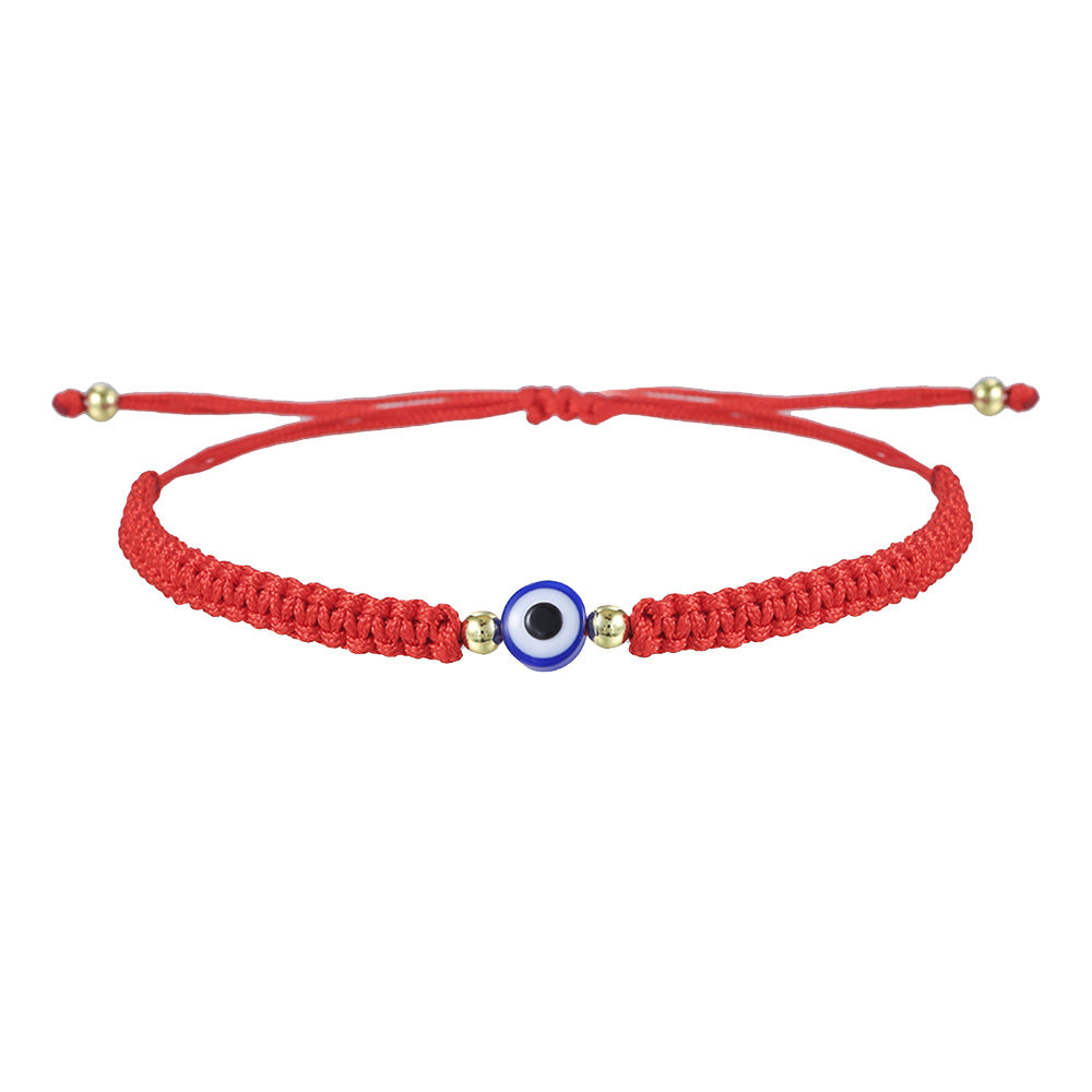 Geometric Round Evil Eye Plated Bracelet Adjustable Woven Cord
