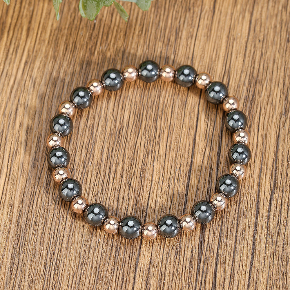 8mm Round Crystal and Turquoise Geometric Stretch Bracelet