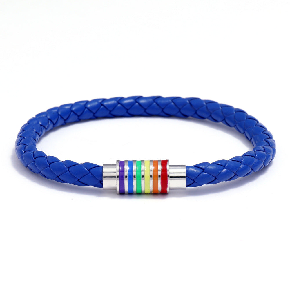 Vintage Minimalist Geometric Plated Leather Bracelet with Magnetic Clasp Unisex