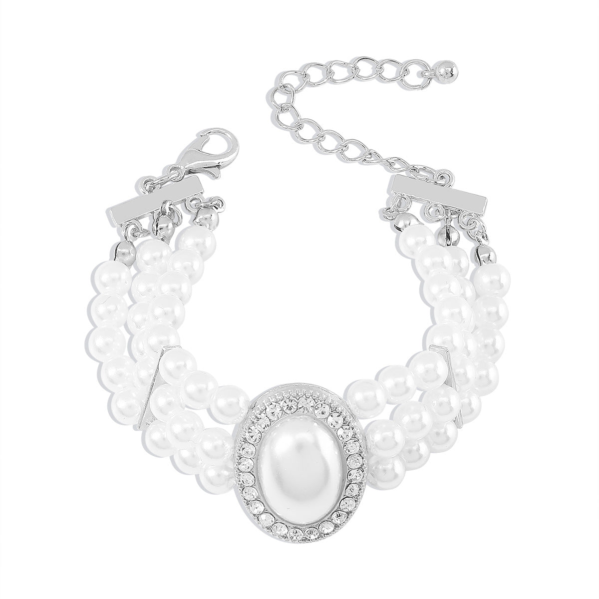 Bracciale Elegante Minimalista Geometrico da Donna con Perle Imitazione Strass e Perline in Resina
