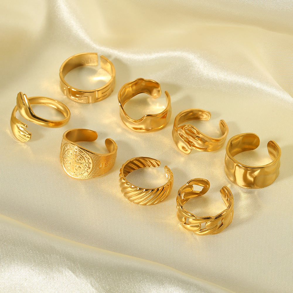 Anello Aperto Minimalista in Acciaio Inossidabile da Donna con Forma Geometrica e Finitura Placcata in Oro 18K Sottovuoto