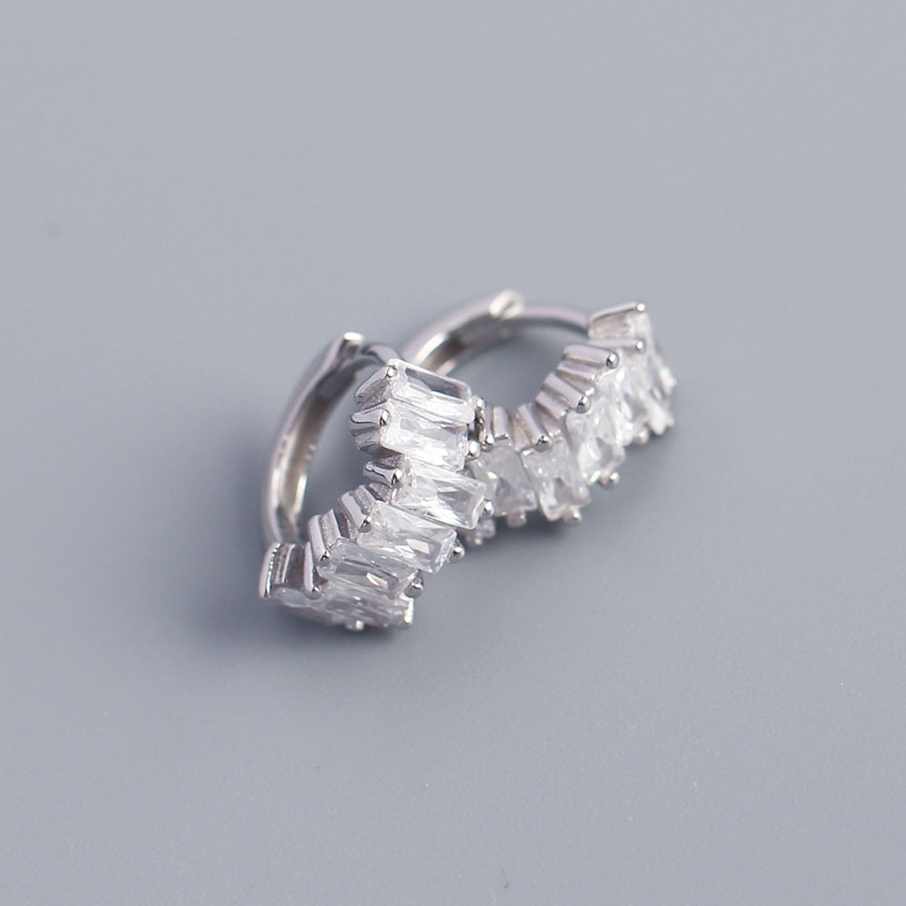 Orecchini rettangolari geometrici eleganti in argento sterling 925 con intarsio di zirconi cubici