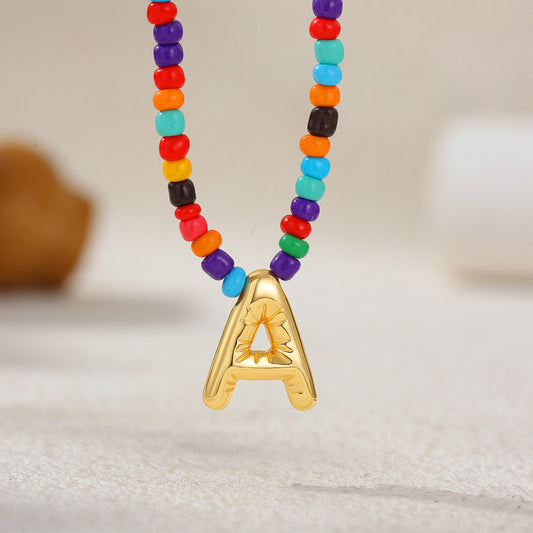 Casual 18K Gold Plated Stainless Steel Letter Necklace Unisex