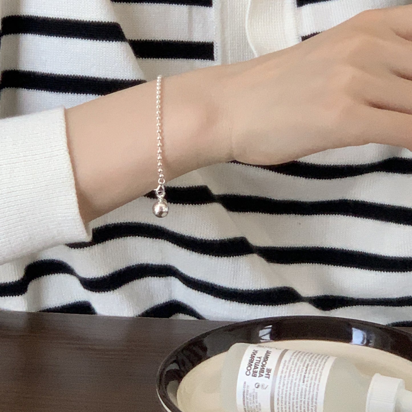 Minimalist 925 Sterling Silver Geometric Heart Knot Beaded Bracelet
