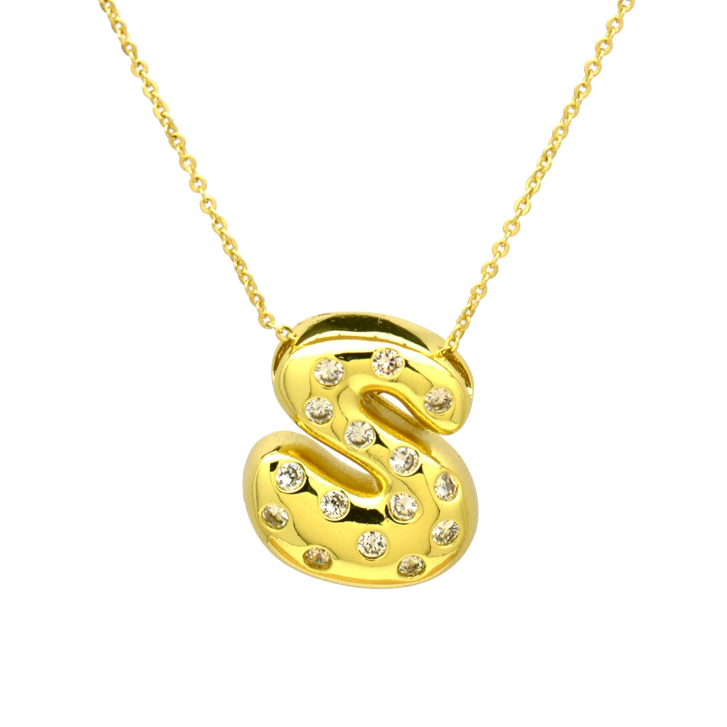 Sweet Plated Brass Letter Pendant Necklace with Cubic Zirconia Inlay for Women