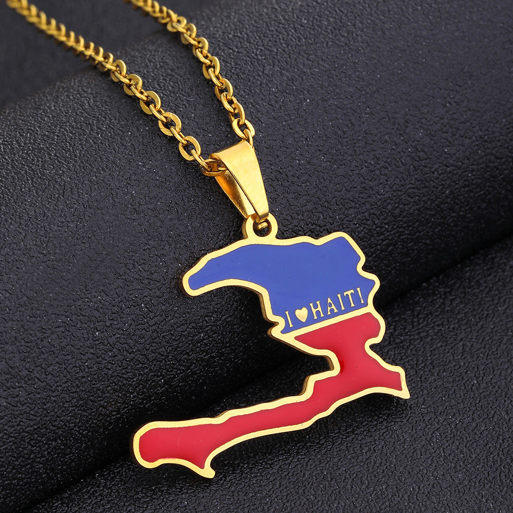Fashion Geometric Titanium Steel Pendant Necklace with Enamel Finish for Unisex, O-Chain Style