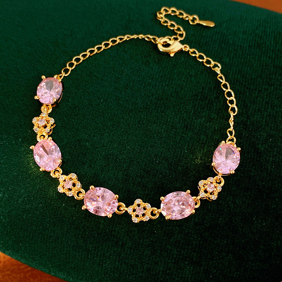 Luxury Elegant Oval Floral Brass Bracelet with 18K Gold Plating and Cubic Zirconia Inlay