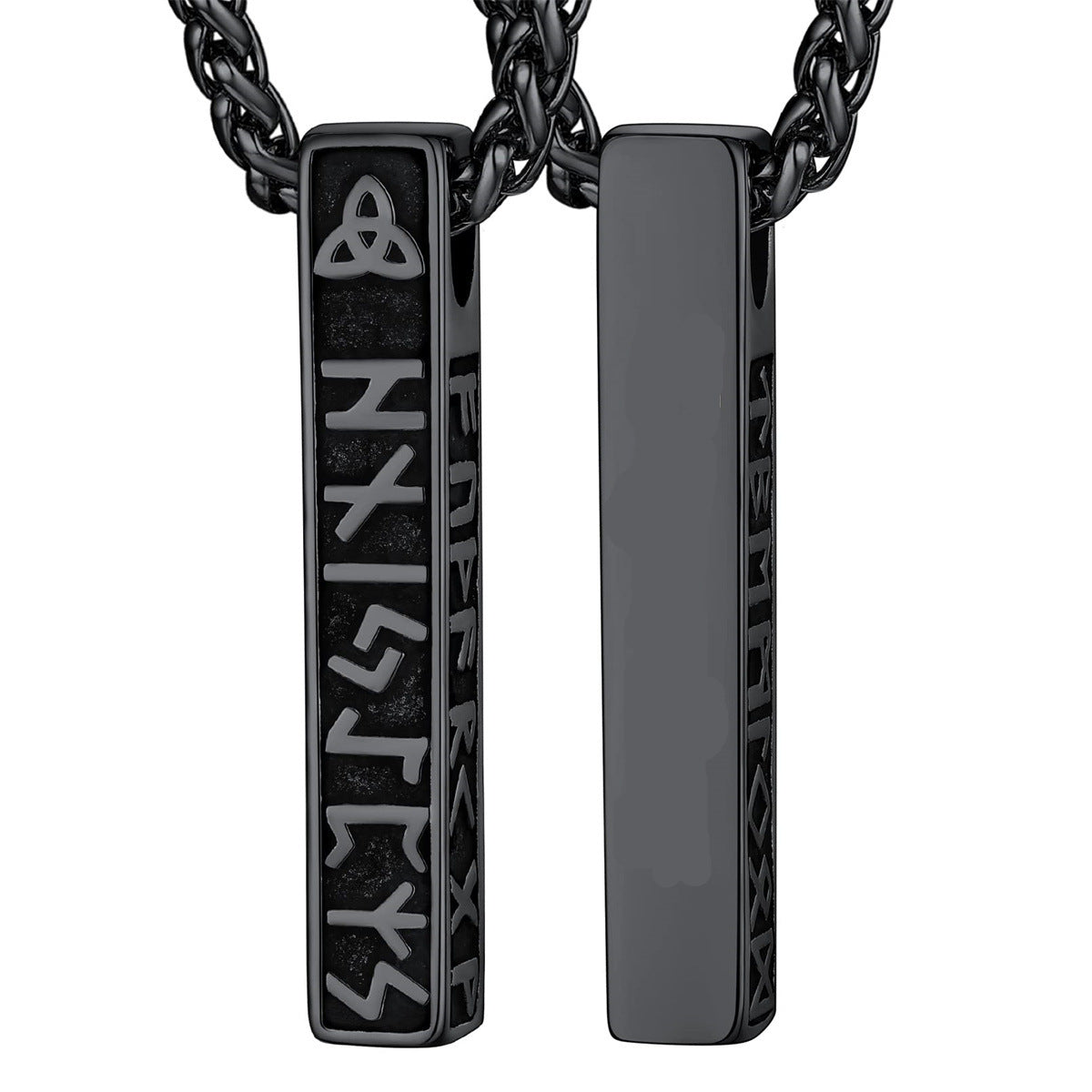 Minimalist Geometric Viking Rune and Celtic Knot Pendant Necklace in Stainless Steel with Polished Finish