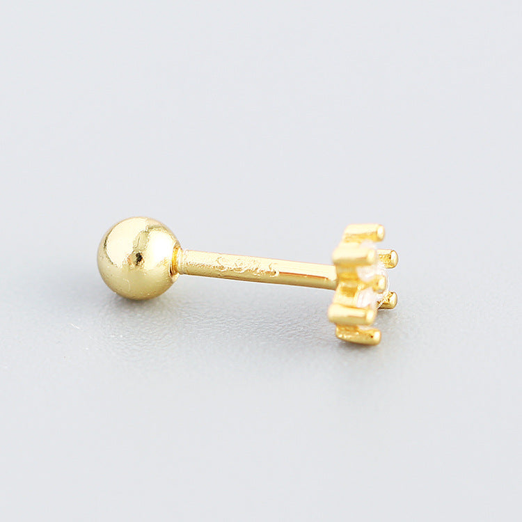 Orecchini a perno in argento sterling S925 a forma floreale minimalista con intarsio in strass e mini chiusure a vite