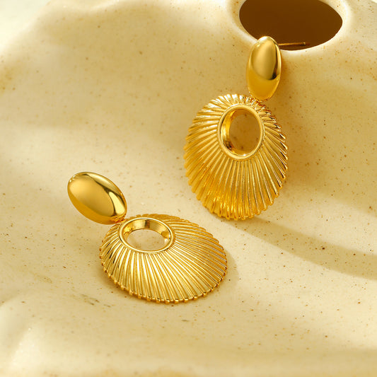 Pendientes redondos minimalistas de acero titanio huecos de moda para mujer con acabado chapado y aspecto lujoso de primera calidad
