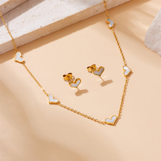 Set Collana Orecchini Bracciale a Cuore in Acciaio Inossidabile Placcato Minimalista