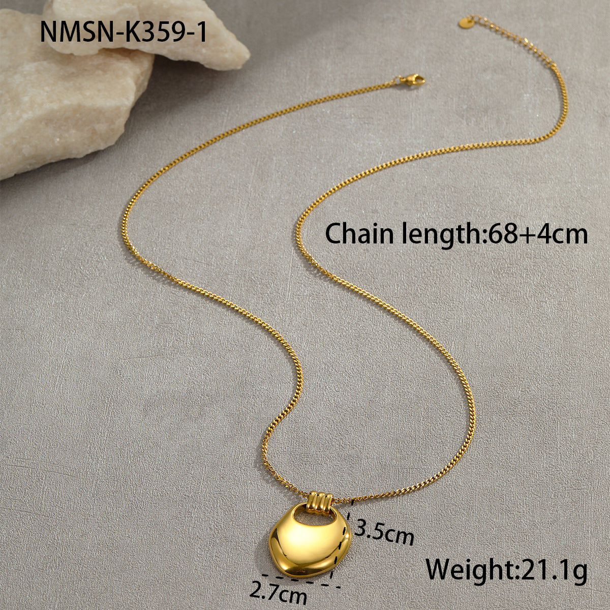 Minimalist Geometric Saddle Bag Pendant Necklace in Stainless Steel with Plated Finish for Women Long Sweater Chain