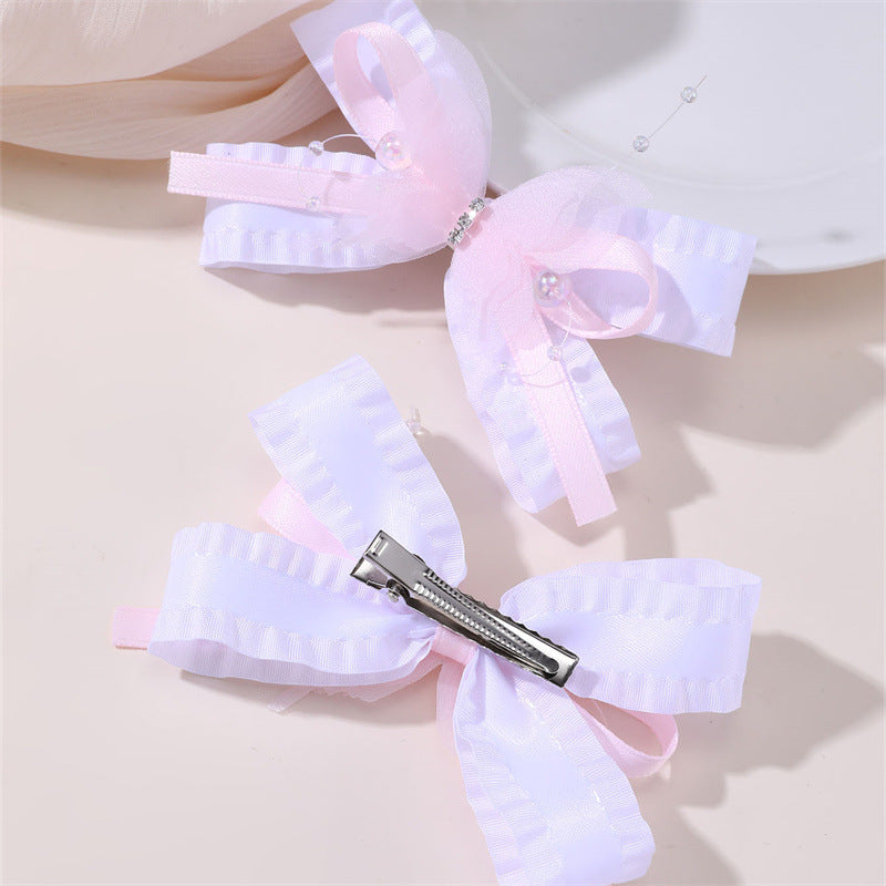 Ribbon Bow Hair Clip with Tassels and Ruffled Detail Ballet Style Hair Accessory for Kids