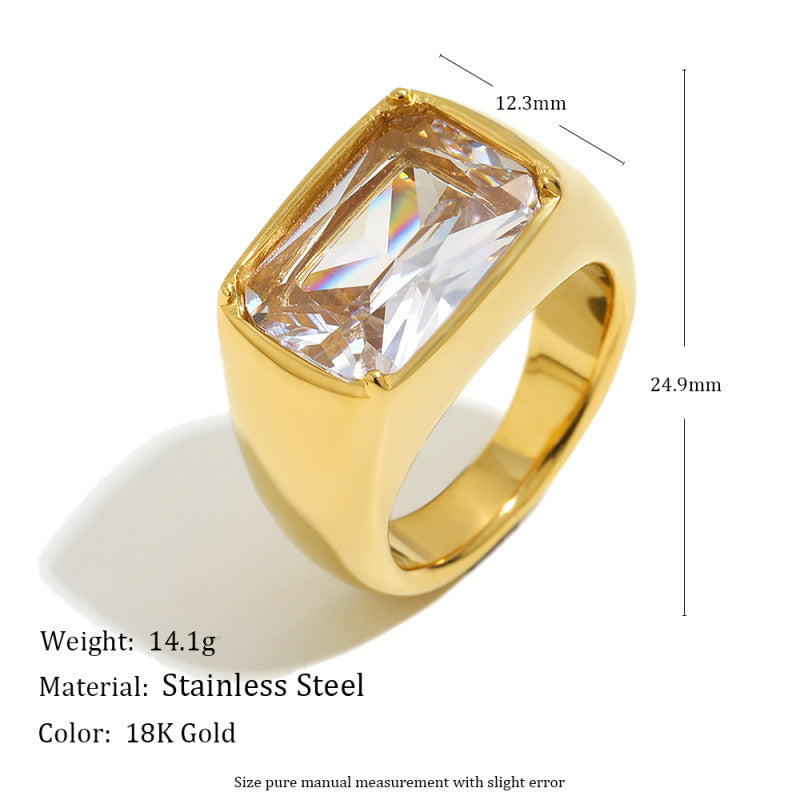 Luxury Minimalist Marquise Teardrop Geometric Gold Plated Stainless Steel Ring with Cubic Zirconia for Women