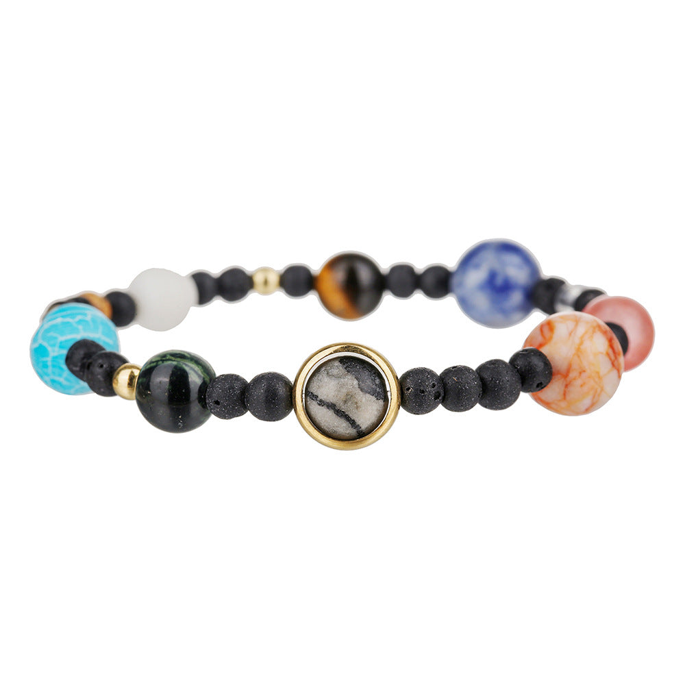 Unisex Geometric Stone Bracelet with Lapis Lazuli and Volcanic Stone, Galaxy Universe Design, Plated Finish
