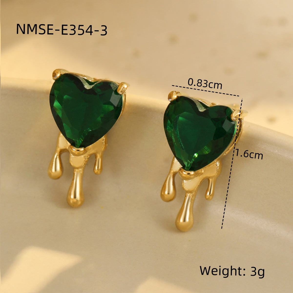 Pendientes de tuerca de circonita con forma de corazón de acero inoxidable con acabado chapado para mujer