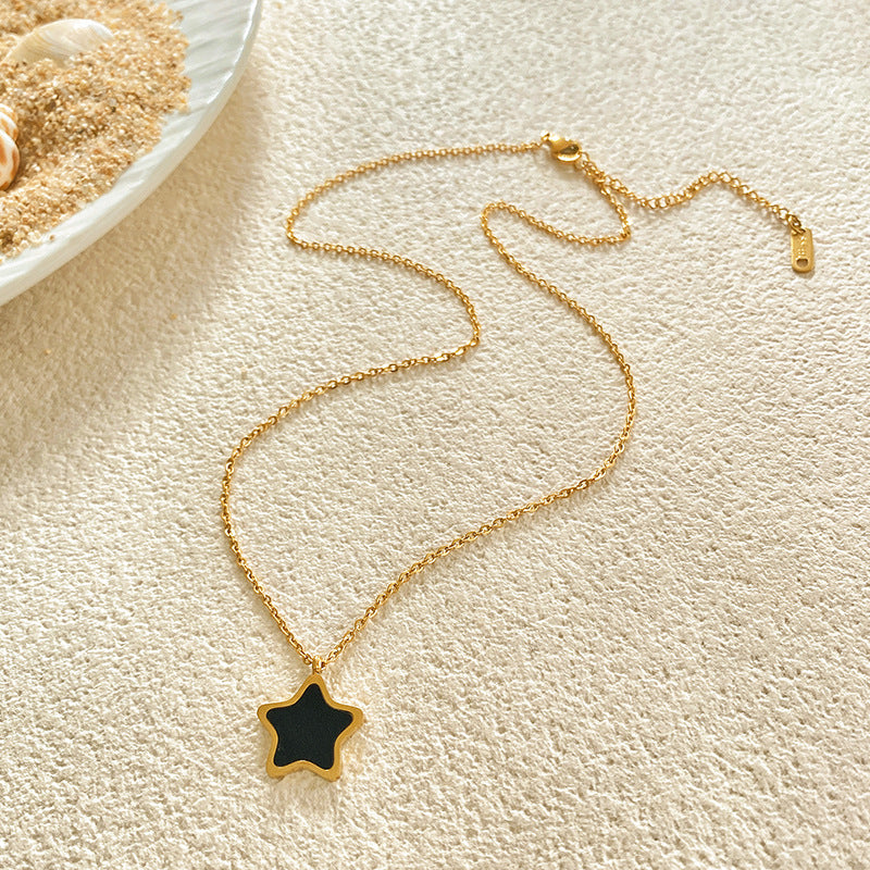 Layered Micro-inlay Shell Star Titanium Steel Necklace for Unisex