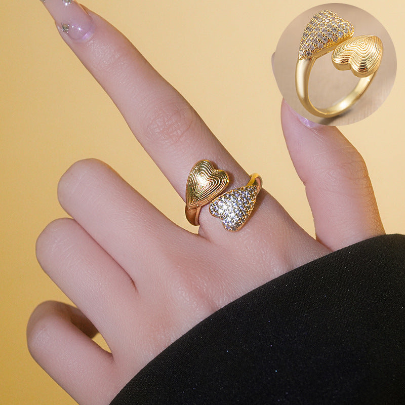 Minimalist Heart-Shaped Copper Ring with 18K Gold Plating for Women and Men, Adjustable Open Band Fashion Jewelry