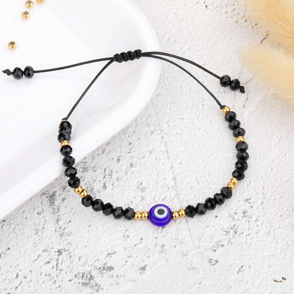 Evil Eye Heart Crystal Beaded Bracelet Stainless Steel Plated Women's Jewelry