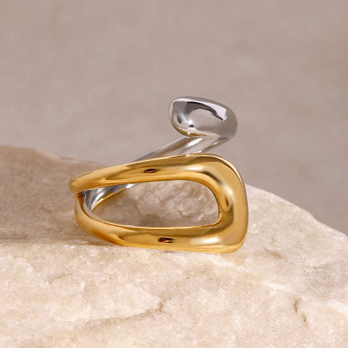 18K Gold Plated Geometric Stainless Steel Ring for Women