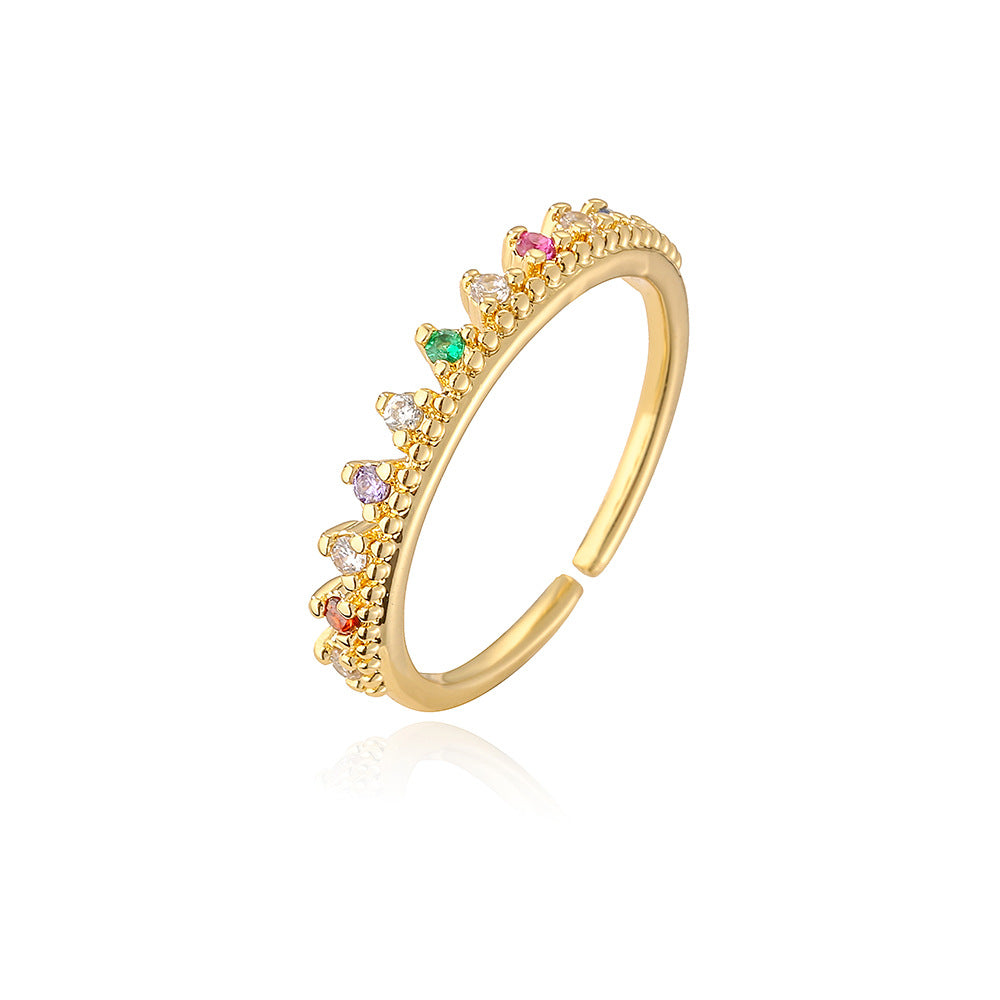 Minimalist Geometric Open Ring for Women Made of Copper with 18K Gold Plating and Micro-Paved Zirconia