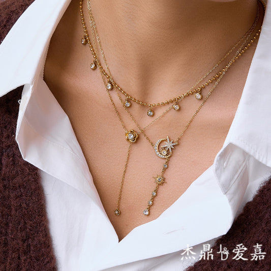 18K Gold Plated Stainless Steel Geometric Rose Y-Chain Necklace for Women