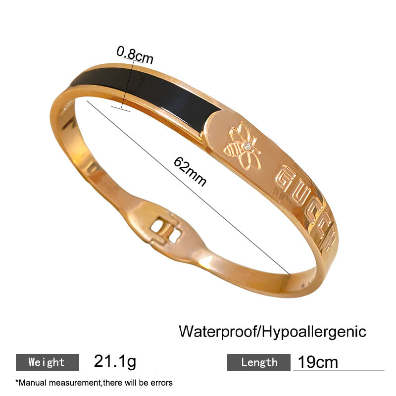 Fashion Titanium Steel Plated Bee Open Spring Cuff Bracelet