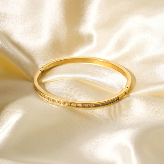 Anillo geométrico estilo vintage Ins chapado en oro de 18 quilates, pulsera de acero inoxidable con diamantes de imitación para mujer