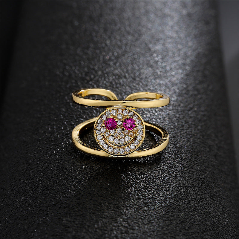 18K Gold Plated Brass Geometric Ring with Micro-Inlaid Cubic Zirconia for Women